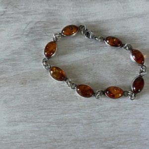 925 Silver Amber Cabochon Bracelet